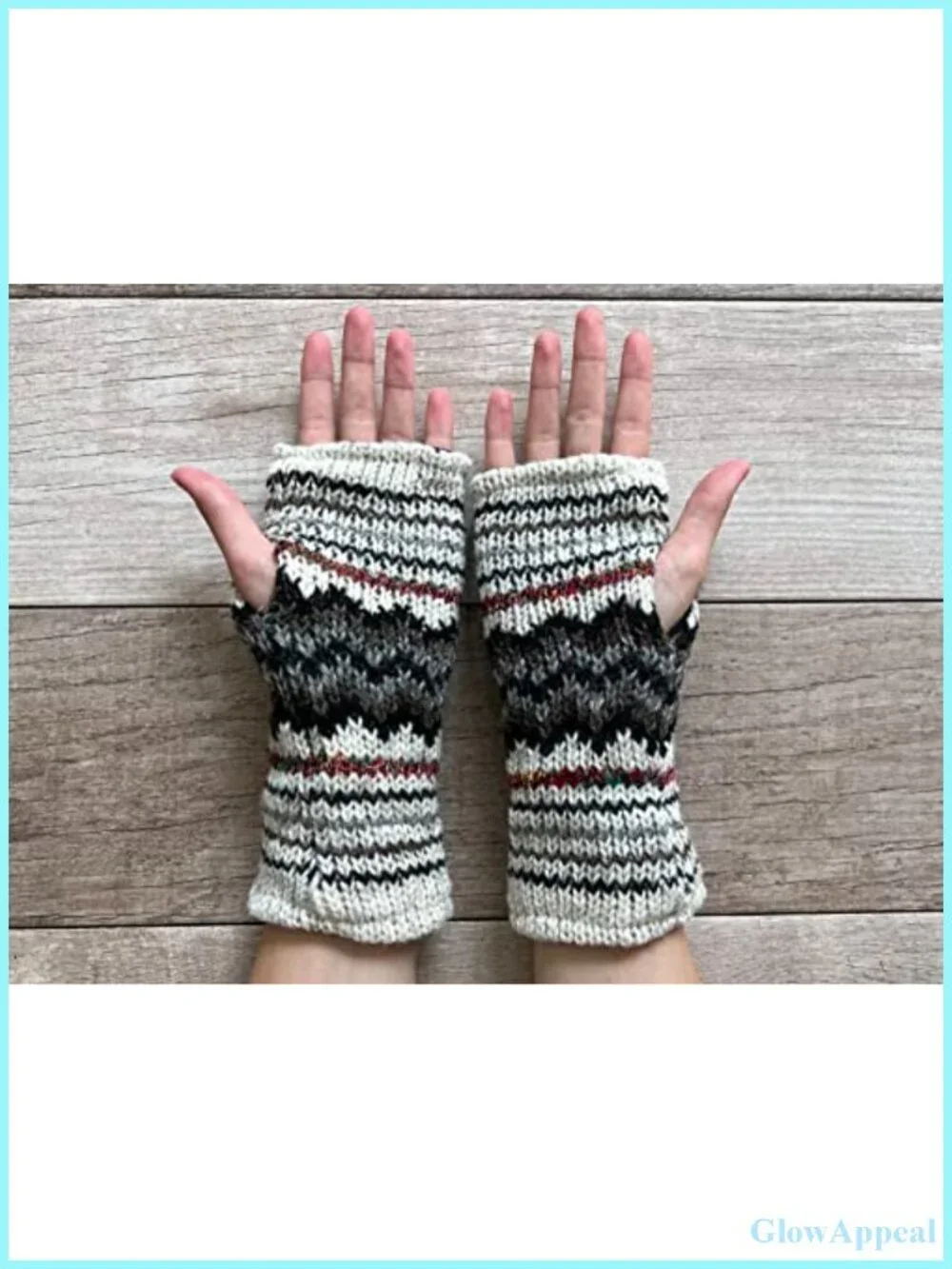 Hand Knit Fingerless Striped Texting Gloves, Warm Wool Fleece Lined